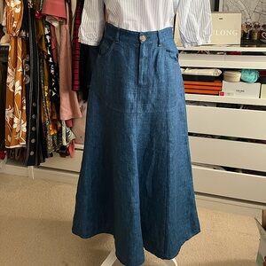 Massimo Dutti 100% linen denim style midi skirt Size S